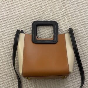 STAUD Tan and Cream Bag with Black Handle